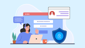 A image of a woman entering her username and password