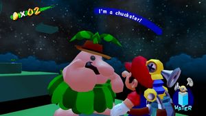 Mario is talking to a pianta from Super Mario Sunshine